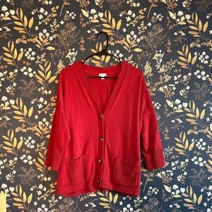 J. Jill Pink Coral Button Front V-Neck Knit Cardigan Sweater Size L